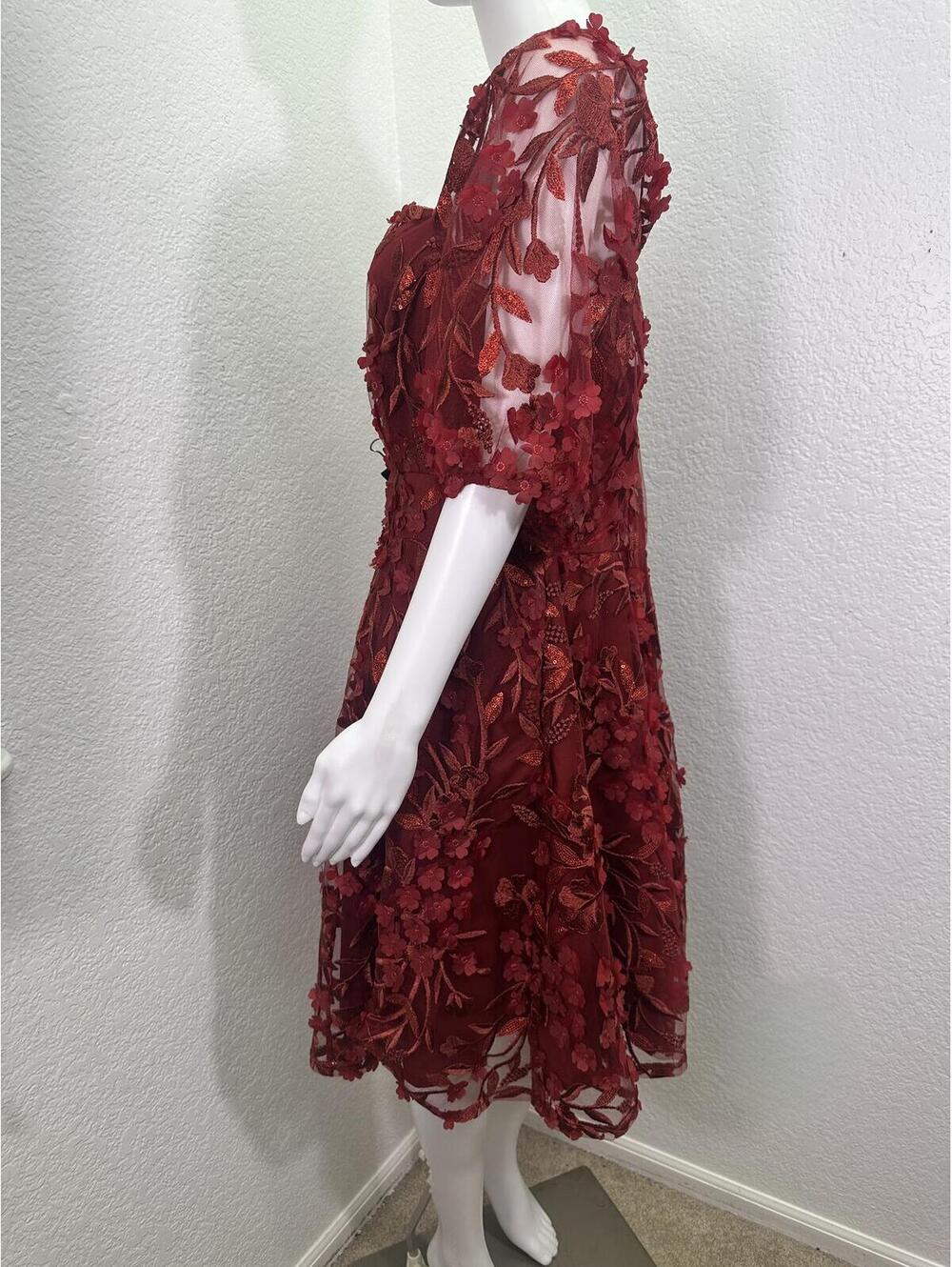 New Sz 20 Torrid Burgundy Red 3D Flower Dress Fairycore Whimsigoth Romantic - Picture 5 of 9